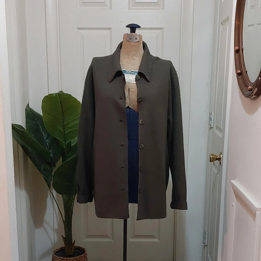 Rena Rowan Olive Green Soft Wool Lightweight Sweater Jacket Size 1X - Picture 2 of 7